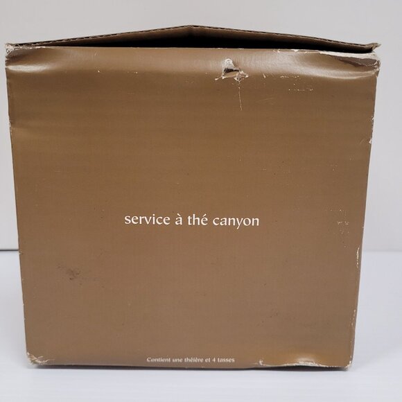 Pier 1 Stoneware Canyon Tea Set Teapot 4 Cups New in Box Brown Square Abstract - Picture 7 of 8